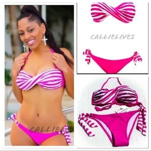 NWT Sequin Bling Twist Bandeau Side Tie Bikini